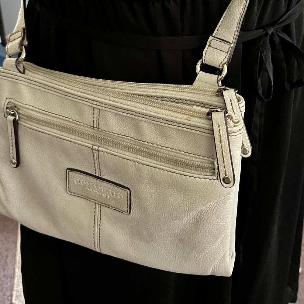 TIGNANELLA GENUINE WHTE LEATHER WITH ORGANIZER 3 SECTIONS CROSSBODY/SHOULDER BAG - Picture 5 of 5